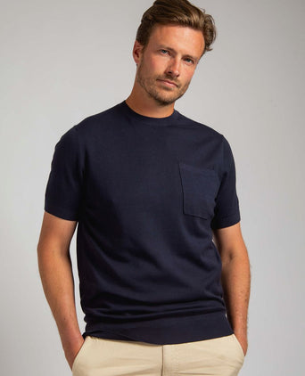 Knitted t-shirt pocket compact donkerblauw