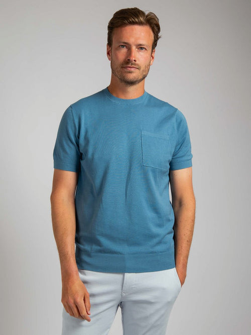 Knitted t-shirt pocket compact blauw