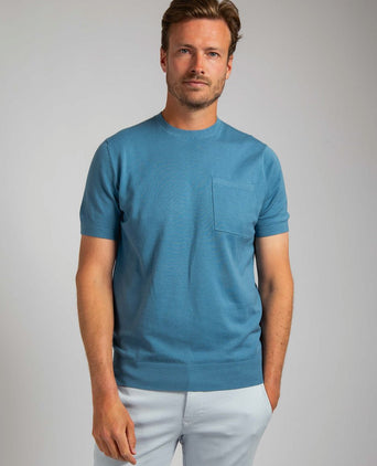 Knitted t-shirt pocket compact blauw