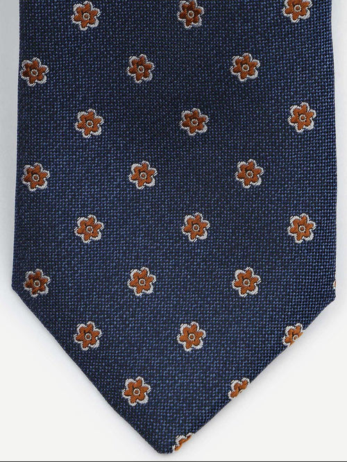 Stropdas zijde flower donkerblauw
