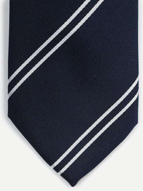 Suitable stropdas zijde double stripe donkerblauw