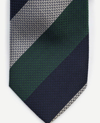 Suitable stropdas zijde wide stripe donkerblauw groen