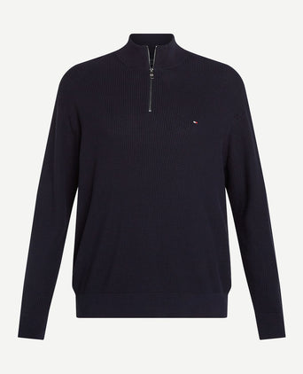 Tommy Hilfiger big & tall halve rits trui structuur donkerblauw | Regular-fit