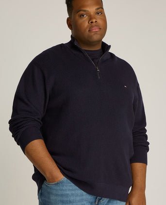 Tommy Hilfiger big & tall halve rits trui structuur donkerblauw | Regular-fit