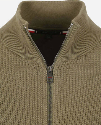 Tommy Hilfiger big&tall halve rits kabel pullover olijfgroen | Regular-fit