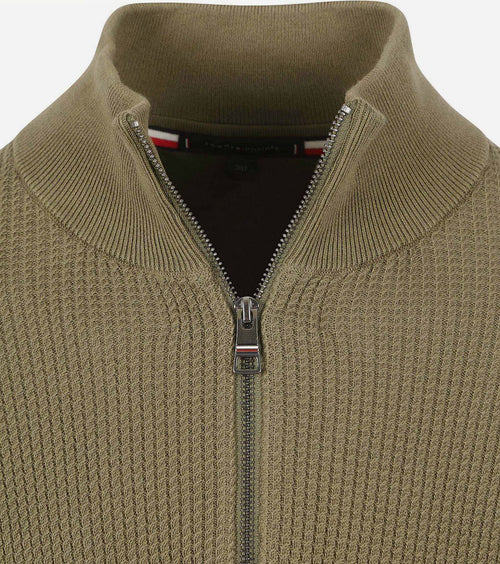 Tommy Hilfiger big&tall halve rits kabel pullover olijfgroen | Regular-fit