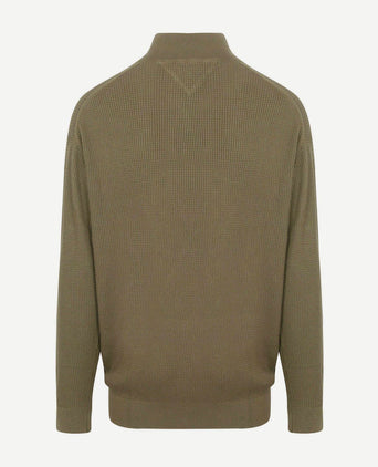 Tommy Hilfiger big&tall halve rits kabel pullover olijfgroen | Regular-fit