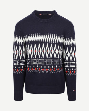 Fairisle trui print donkerblauw