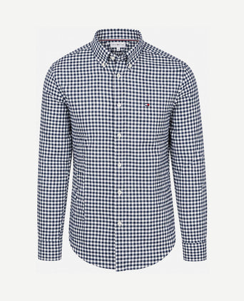 Flanel overhemd dobby gingham ruit donkerblauw