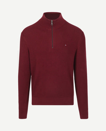 halve rits kabel pullover bordeaux