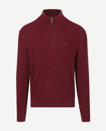 Tommy Hilfiger halve rits kabel pullover bordeaux | Regular-fit