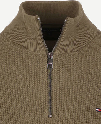 Tommy Hilfiger halve rits kabel pullover olijfgroen | Regular-fit