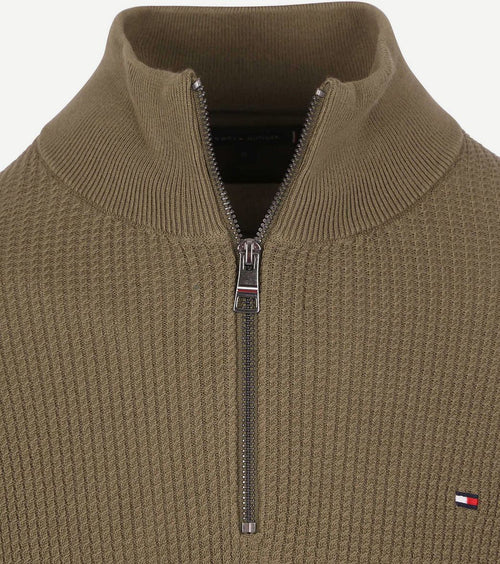 Tommy Hilfiger halve rits kabel pullover olijfgroen | Regular-fit