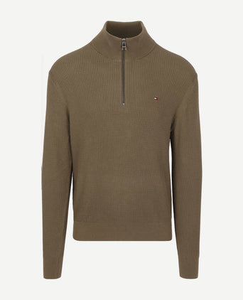 Tommy Hilfiger halve rits kabel pullover olijfgroen | Regular-fit