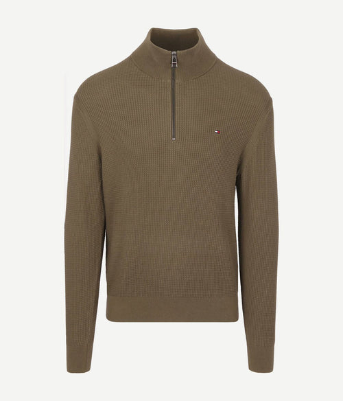 Tommy Hilfiger halve rits kabel pullover olijfgroen | Regular-fit