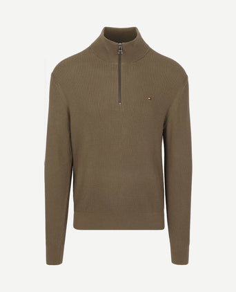 halve rits kabel pullover olijfgroen