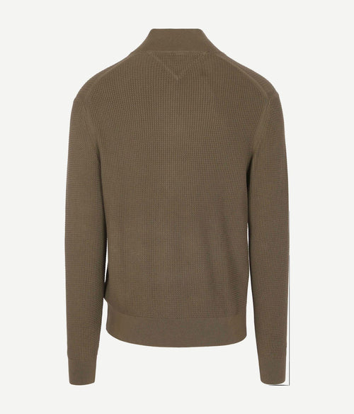 Tommy Hilfiger halve rits kabel pullover olijfgroen | Regular-fit