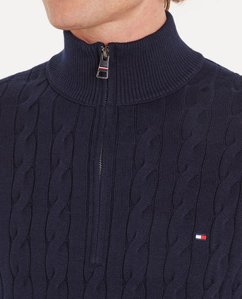 Tommy Hilfiger halve rits pullover cable donkerblauw | Regular-fit