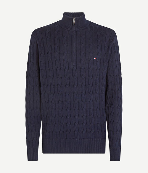 Tommy Hilfiger halve rits pullover cable donkerblauw | Regular-fit