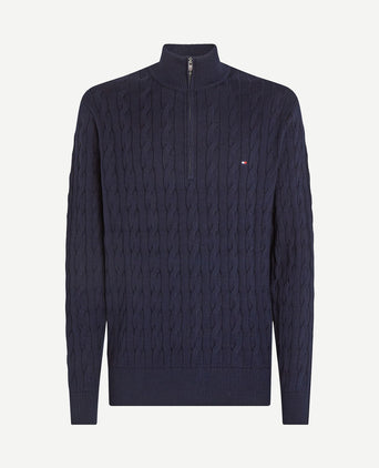 halve rits pullover cable donkerblauw