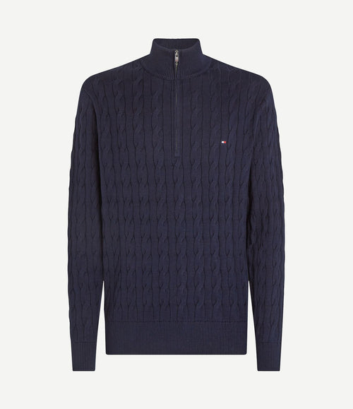 halve rits pullover cable donkerblauw