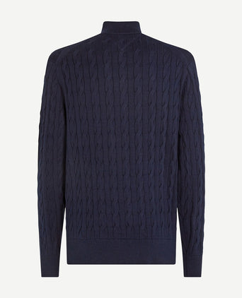 Tommy Hilfiger halve rits pullover cable donkerblauw | Regular-fit