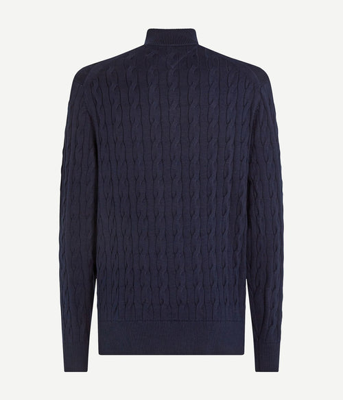 Tommy Hilfiger halve rits pullover cable donkerblauw | Regular-fit
