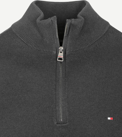 Tommy Hilfiger halve rits trui antraciet | Regular-fit