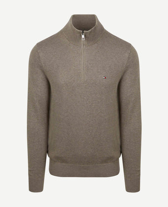 Tommy Hilfiger halve rits trui camel | Regular-fit