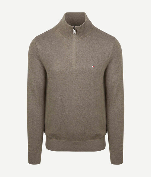 Tommy Hilfiger halve rits trui camel | Regular-fit
