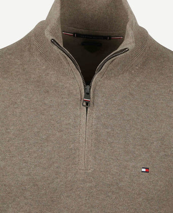 Tommy Hilfiger halve rits trui camel | Regular-fit