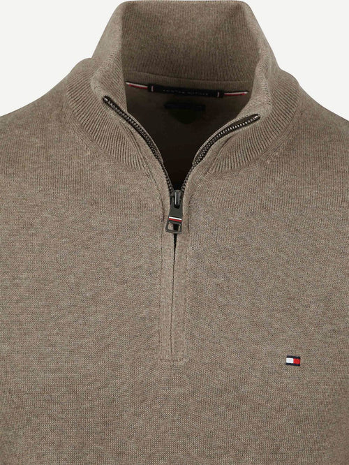 Tommy Hilfiger halve rits trui camel | Regular-fit