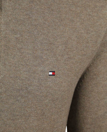 Tommy Hilfiger halve rits trui camel | Regular-fit