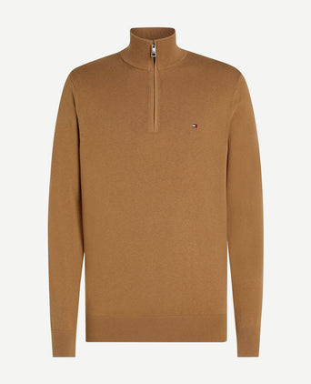 Tommy Hilfiger halve rits trui camel | Regular-fit