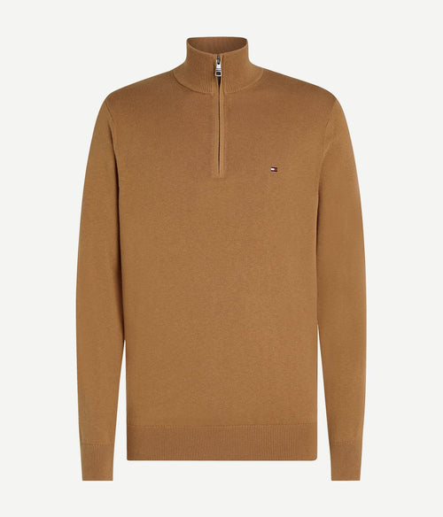 Tommy Hilfiger halve rits trui camel | Regular-fit
