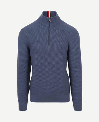 halve rits trui structuur blauw