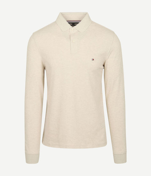 Longsleeve polo melange ecru