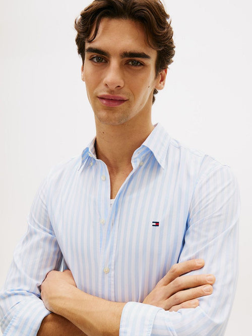 Poplin overhemd streep lichtblauw