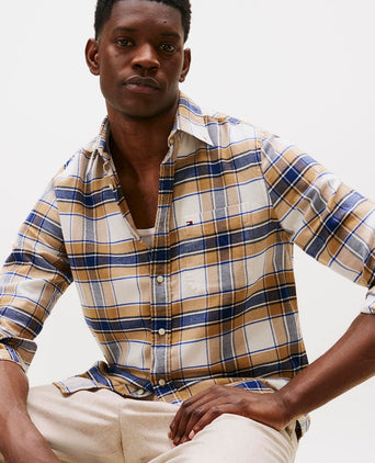 Tommy Hilfiger flanel overhemd ruit beige | Regular-fit