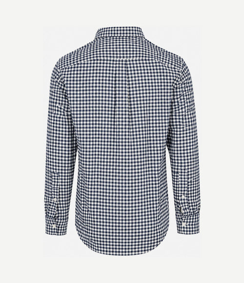 Flanel overhemd dobby gingham ruit donkerblauw