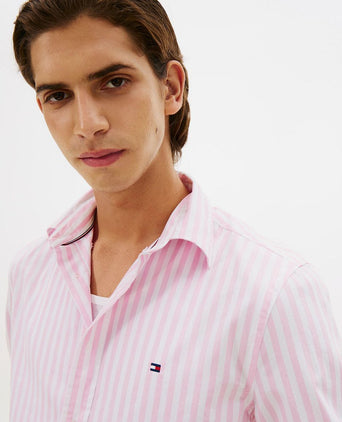 Poplin overhemd streep roze