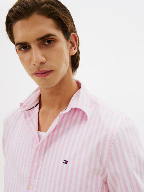 Poplin overhemd streep roze
