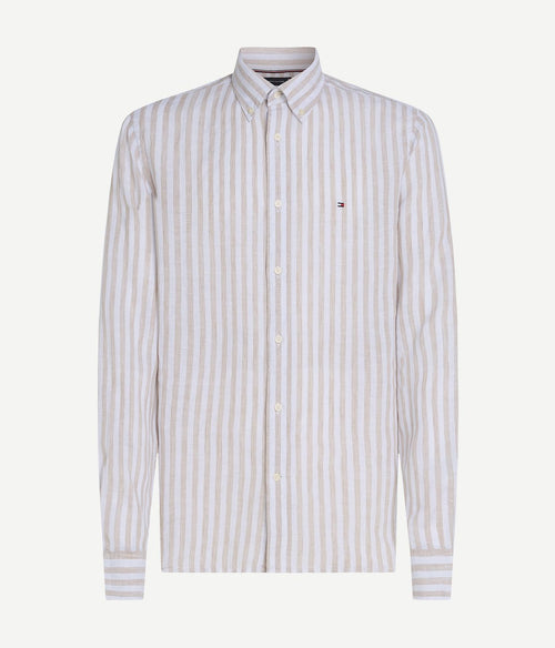 Overhemd linnen streep beige