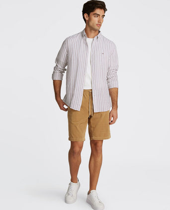 Overhemd linnen streep beige