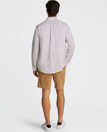 Overhemd linnen streep beige