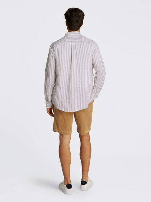 Overhemd linnen streep beige