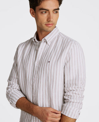 Overhemd linnen streep beige