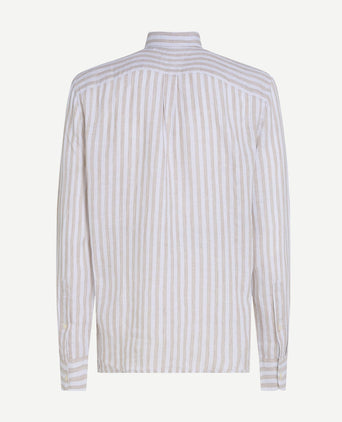 Overhemd linnen streep beige
