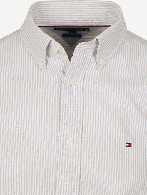Oxford overhemd streep beige
