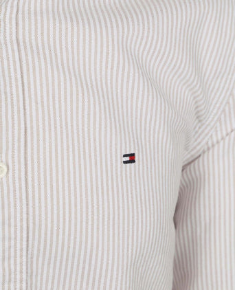 Oxford overhemd streep beige